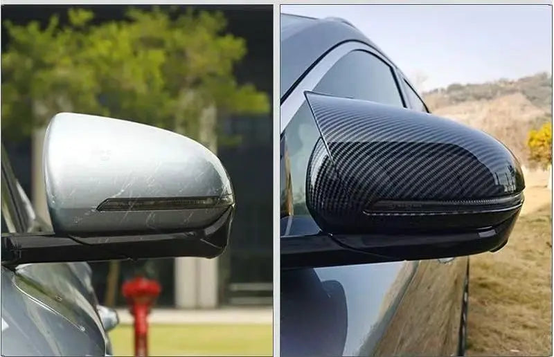 ABS Rearview Mirror Cover for BYD Atto3/Seal U – Stick On Side Mirror Protector Caps (Matte Black / Carbon Fiber Look) Detail