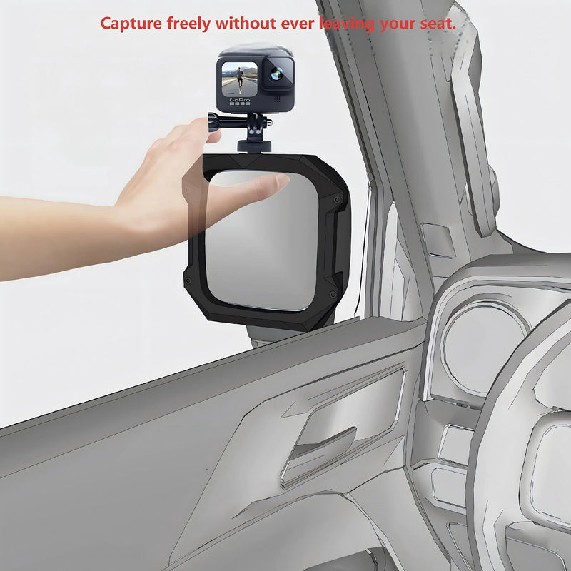 GWM Tank 300 Multi-Link Mirror Bracket: Rain Guard & Action Cam Mount Detail