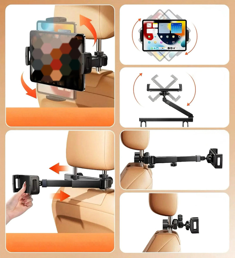 Adjustable Rear Seat Headrest Phone & Tablet Mount – Univeral Aluminum Alloy Car Holder Detail