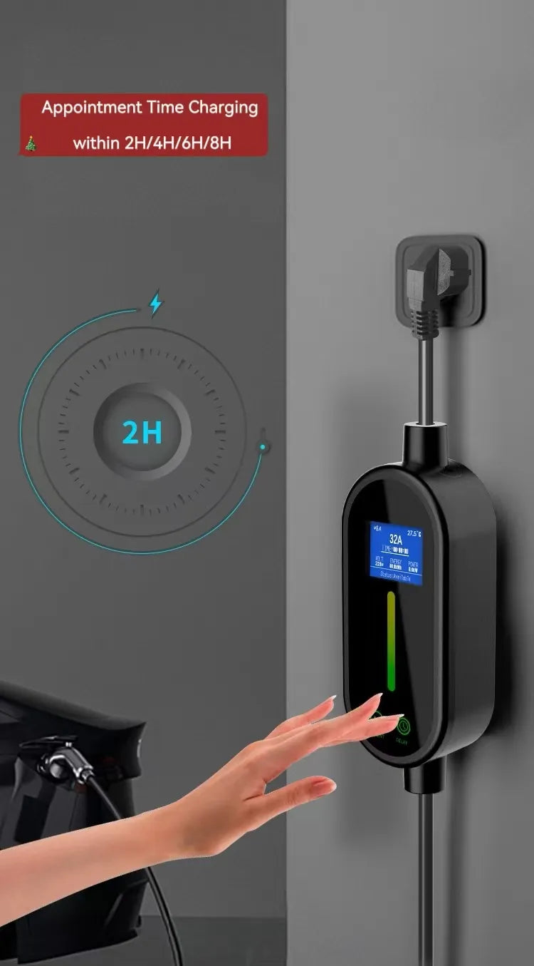 Cargador portátil doméstico para vehículos eléctricos de nueva energía, estándar de la UE, 220 V, pantalla con dos botones de ajuste. Detail