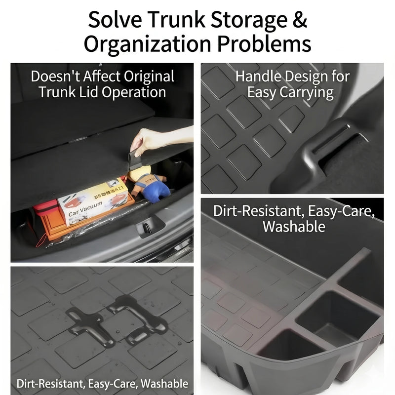 3-Piece TPE Trunk and Frunk Storage Organizer for Tesla Model Y (Right Hand Drive) | Upper & Lower Sub-Trunk Bins Detail