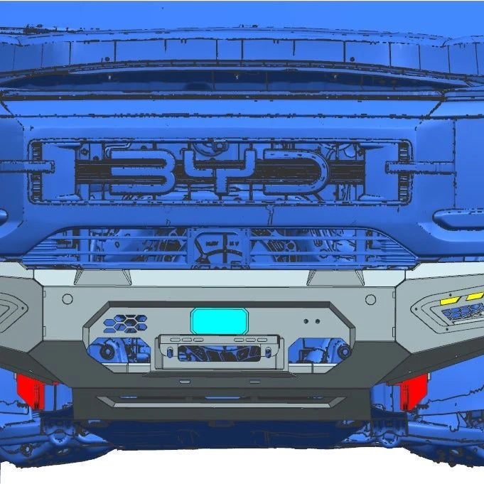 BYD Shark 6 Bull Bar | Steel Front Bumper with LED Lights & Winch Mount Detail