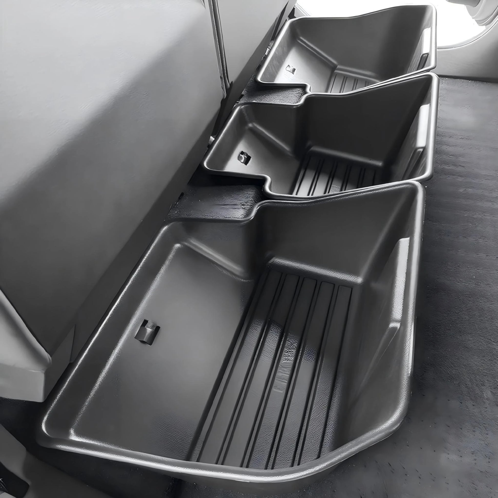 Tesla Cybertruck Rear Under-Seat Storage Bins (3-Piece Organizer Set) detail view - Tesla - Cybertruck