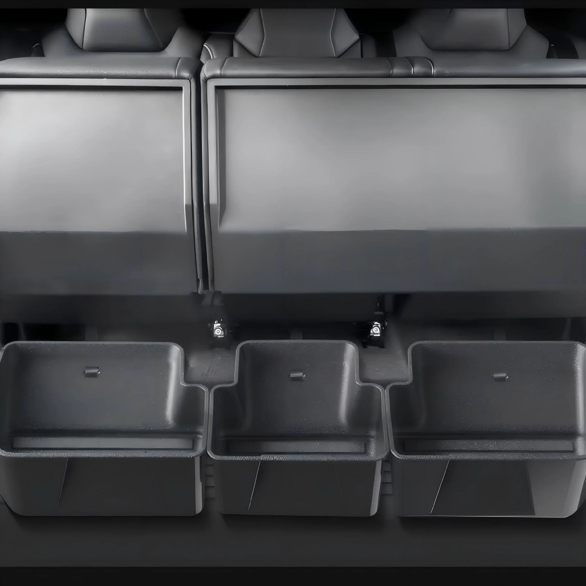 Tesla Cybertruck Rear Under-Seat Storage Bins (3-Piece Organizer Set) installed view - Tesla - Cybertruck