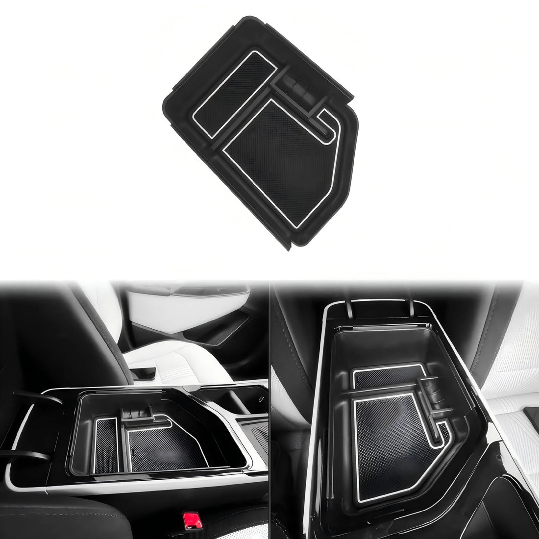 Dual-Layer Center Console Organizer for Kia EV6 - Armrest Storage Tray with Anti-Slip Liners for Kia - EV6