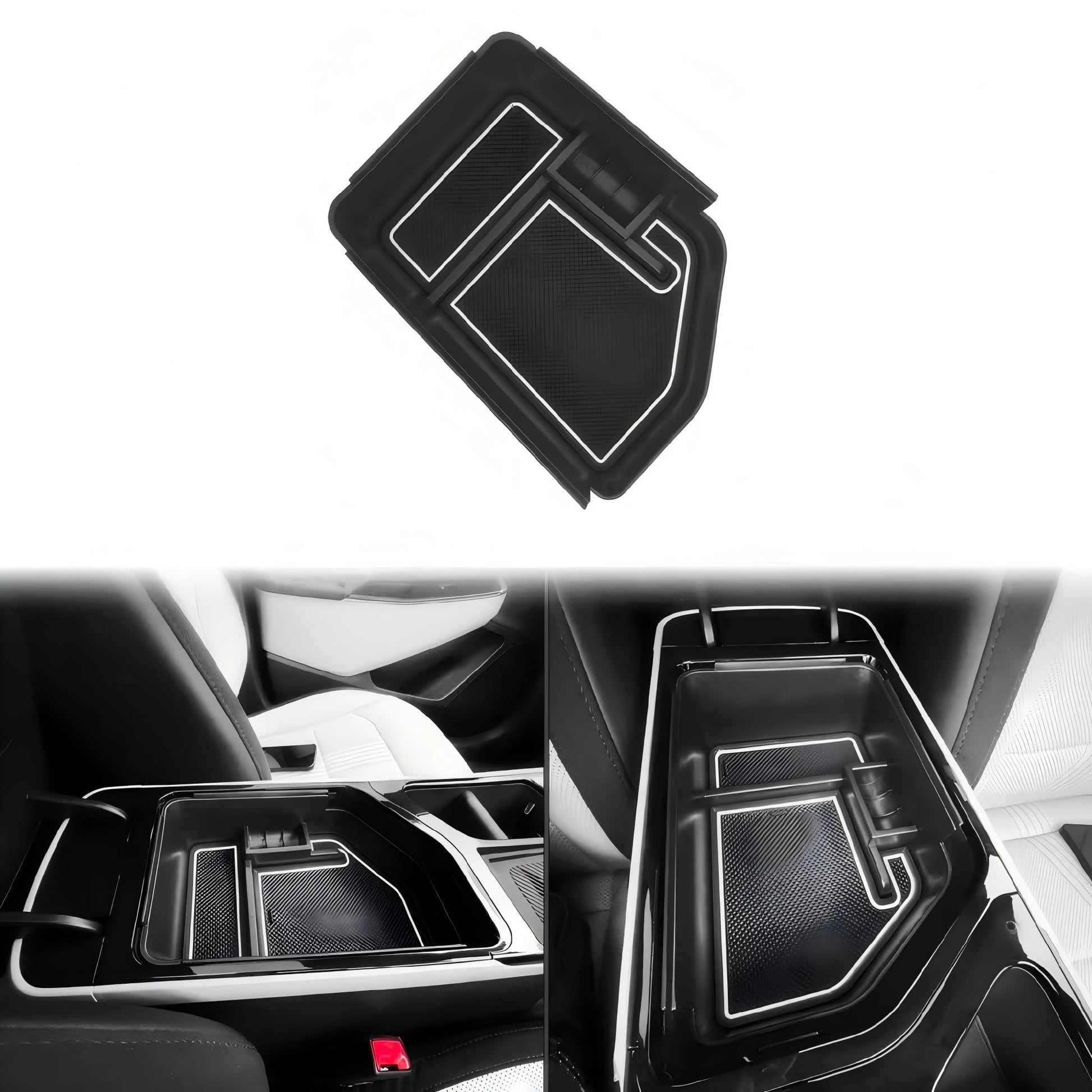 Dual-Layer Center Console Organizer for Kia EV6 - Armrest Storage Tray with Anti-Slip Liners detail view - Kia - EV6