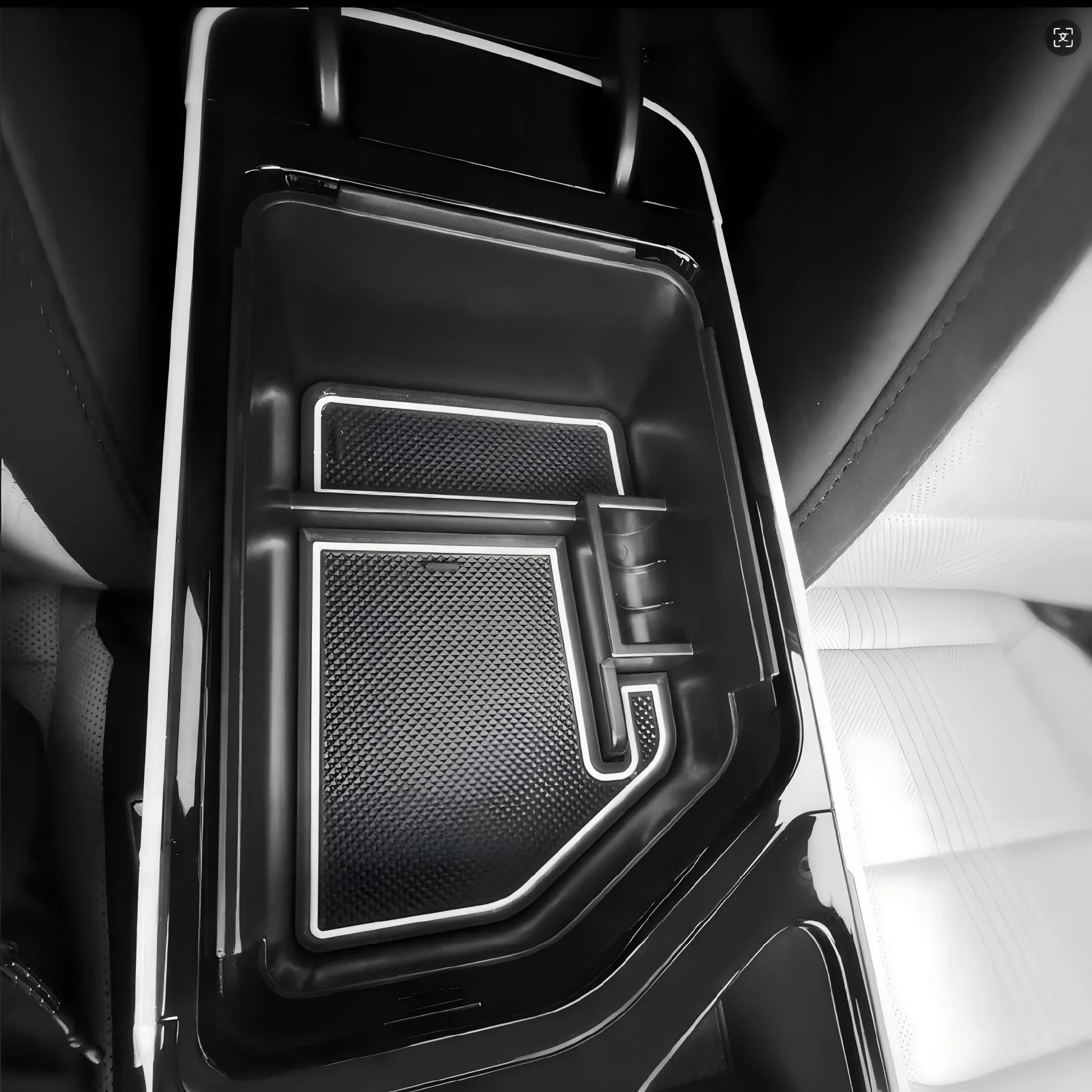 Dual-Layer Center Console Organizer for Kia EV6 - Armrest Storage Tray with Anti-Slip Liners installed view - Kia - EV6