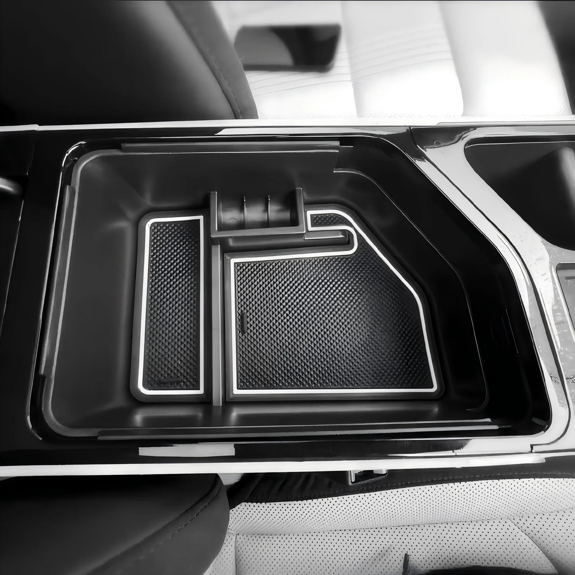Dual-Layer Center Console Organizer for Kia EV6 - Armrest Storage Tray with Anti-Slip Liners side view - Kia - EV6
