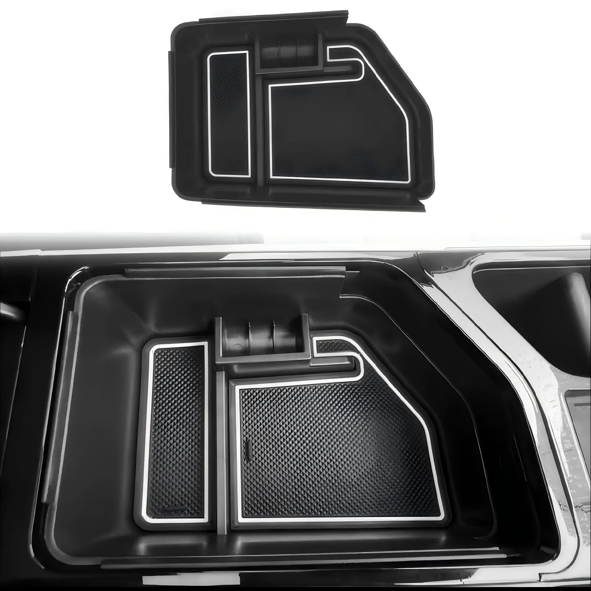 Dual-Layer Center Console Organizer for Kia EV6 - Armrest Storage Tray with Anti-Slip Liners back view - Kia - EV6