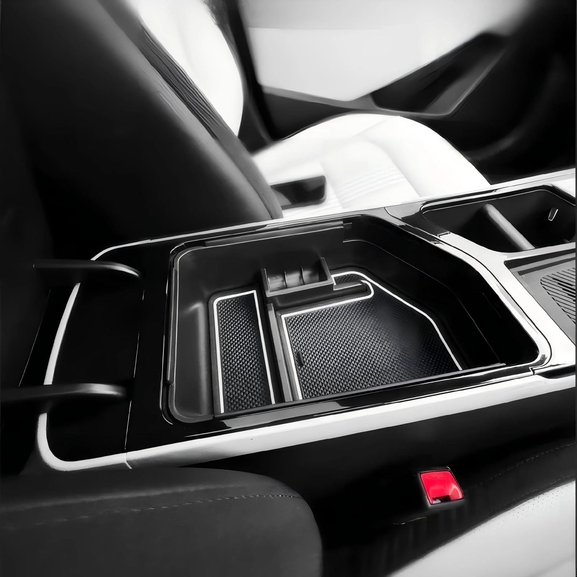 Dual-Layer Center Console Organizer for Kia EV6 - Armrest Storage Tray with Anti-Slip Liners angled view - Kia - EV6