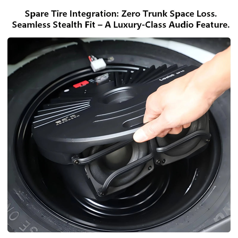 500W Stealth Bass: The "Invisible" Spare Tire Active Subwoofer – 100% Trunk Space Retained Detail