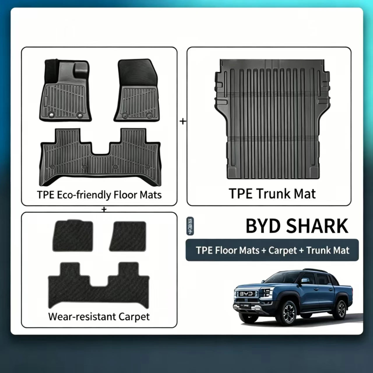 BYD Shark 6 Floor Mats & Tub Liner, back view