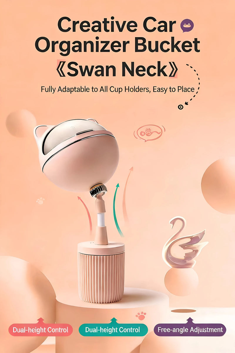 Universal Cute Cat Centre Armrest Trash Can with Adjustable Swan Neck Detail