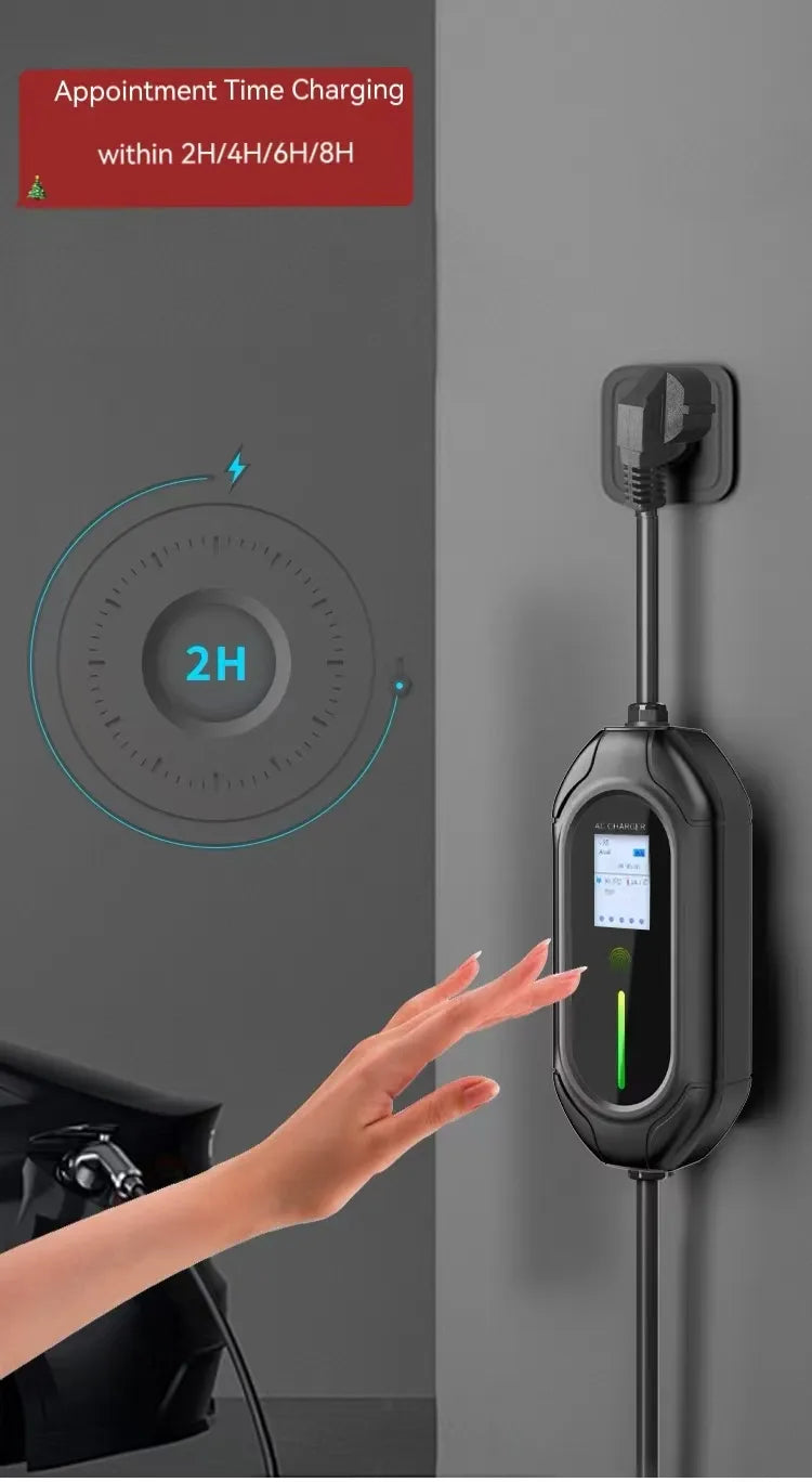 Portable Home EV Charger for New Energy Vehicles EU Standard 220V Screen Display with One Button Setting Detail