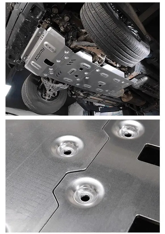 GWM chassis guard with detailed view of bolts and design.