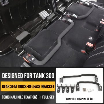 Tank 300 rear seat quick-release bracket kit with installation view and components.