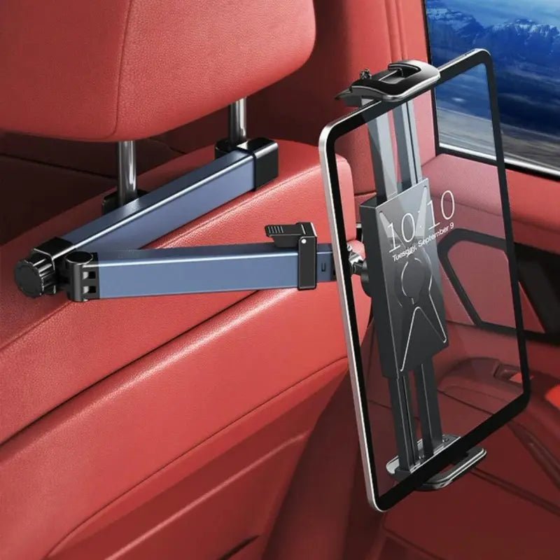 Adjustable Rear Seat Headrest Phone & Tablet Mount – Aluminum Alloy Car Holder (Headrest Mount) Gloss Black