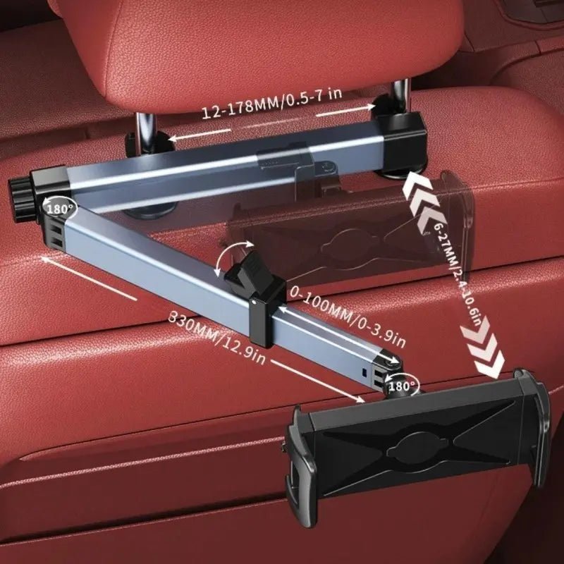 Adjustable Rear Seat Headrest Phone & Tablet Mount – Aluminum Alloy Car Holder (Headrest Mount) Gloss Black