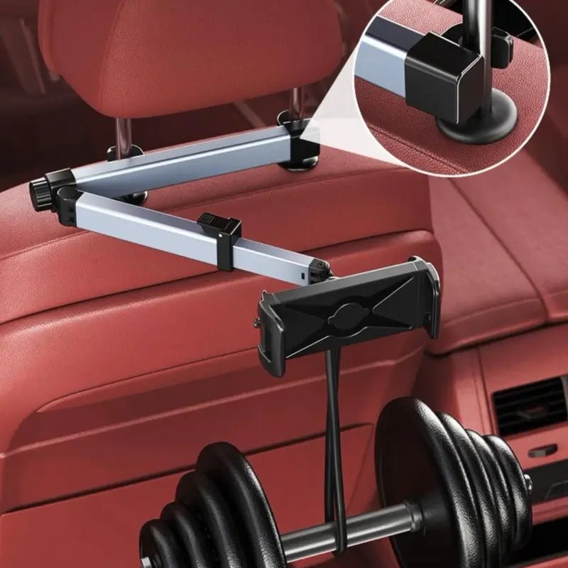 Adjustable Rear Seat Headrest Phone & Tablet Mount – Aluminum Alloy Car Holder (Headrest Mount) Gloss Black
