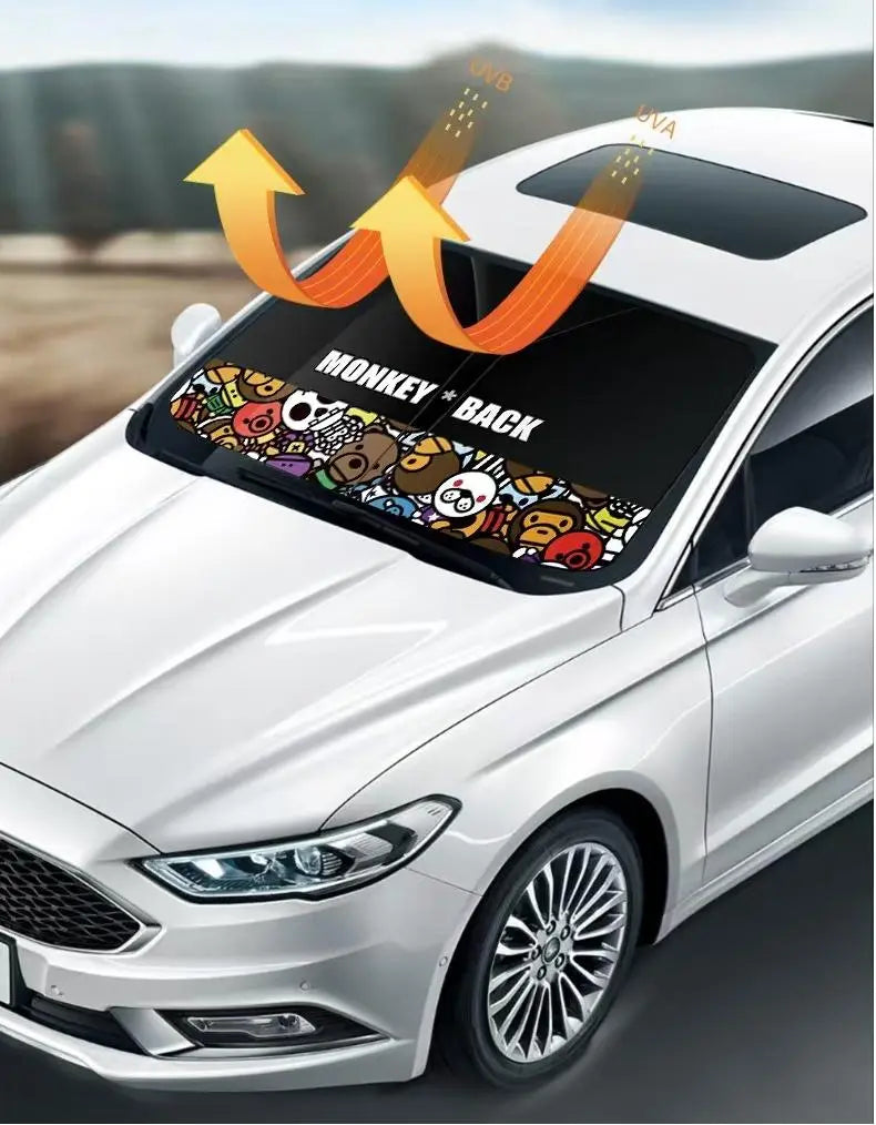 Front Windshield Sun Shade – Solid Color & Cartoon Design Options Detail