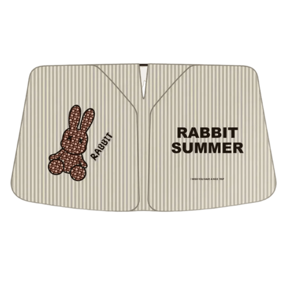 Front Windshield Sun Shade – Solid Color & Cartoon Design Options (Windshield Sun Shade) Single - sided RABBIT（Single - sided black）