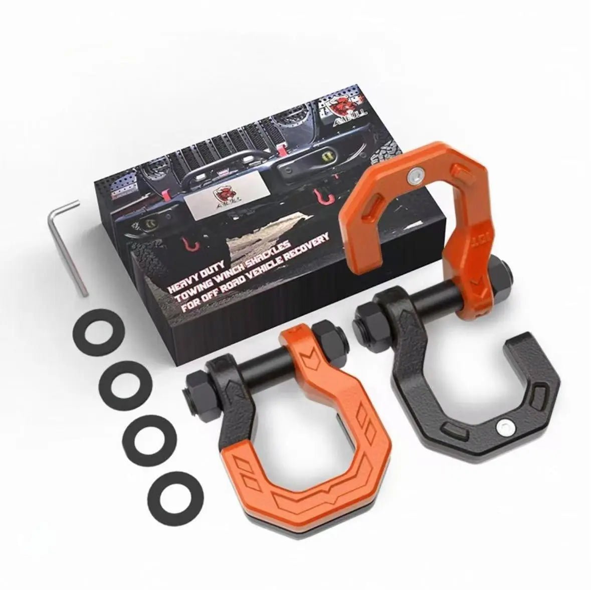 GWM TANK 300 400 Split Off - Road Tow Hook with Shackle (Tow Hitch) 【Upgraded Model】Orange and Black Split Towing Hook (Pair) - 30 - ton Breaking Force
