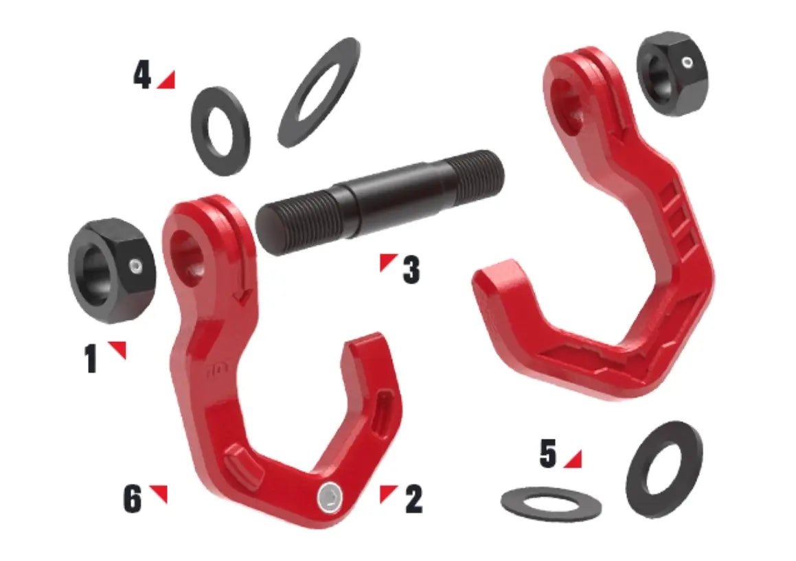 GWM TANK 300 400 Split Off - Road Tow Hook with Shackle (Tow Hitch) 【Upgraded Model】Red and Red Split Towing Hook (Pair) - 30 - ton Breaking Force