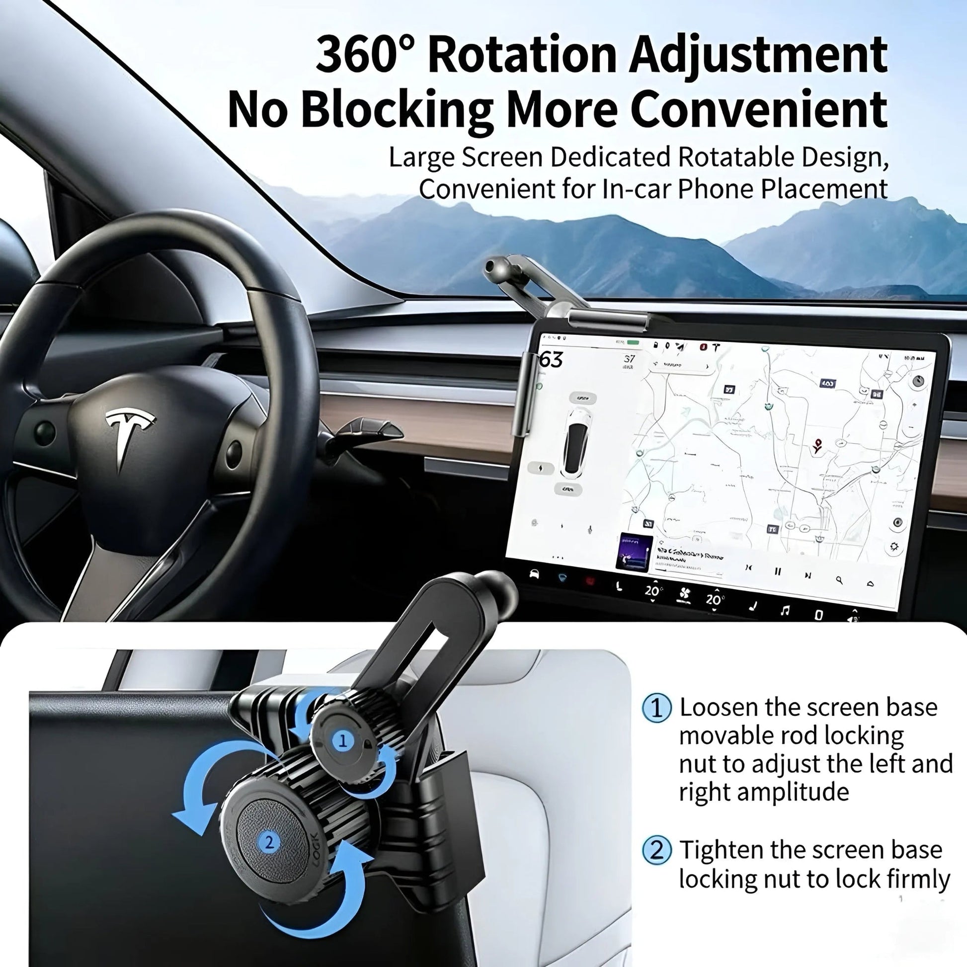 Tesla Model 3/Y Screen Phone Mount: 360° Swivel & Scratch - Free Silicone Protection (Phone Mount) Base+Bracket