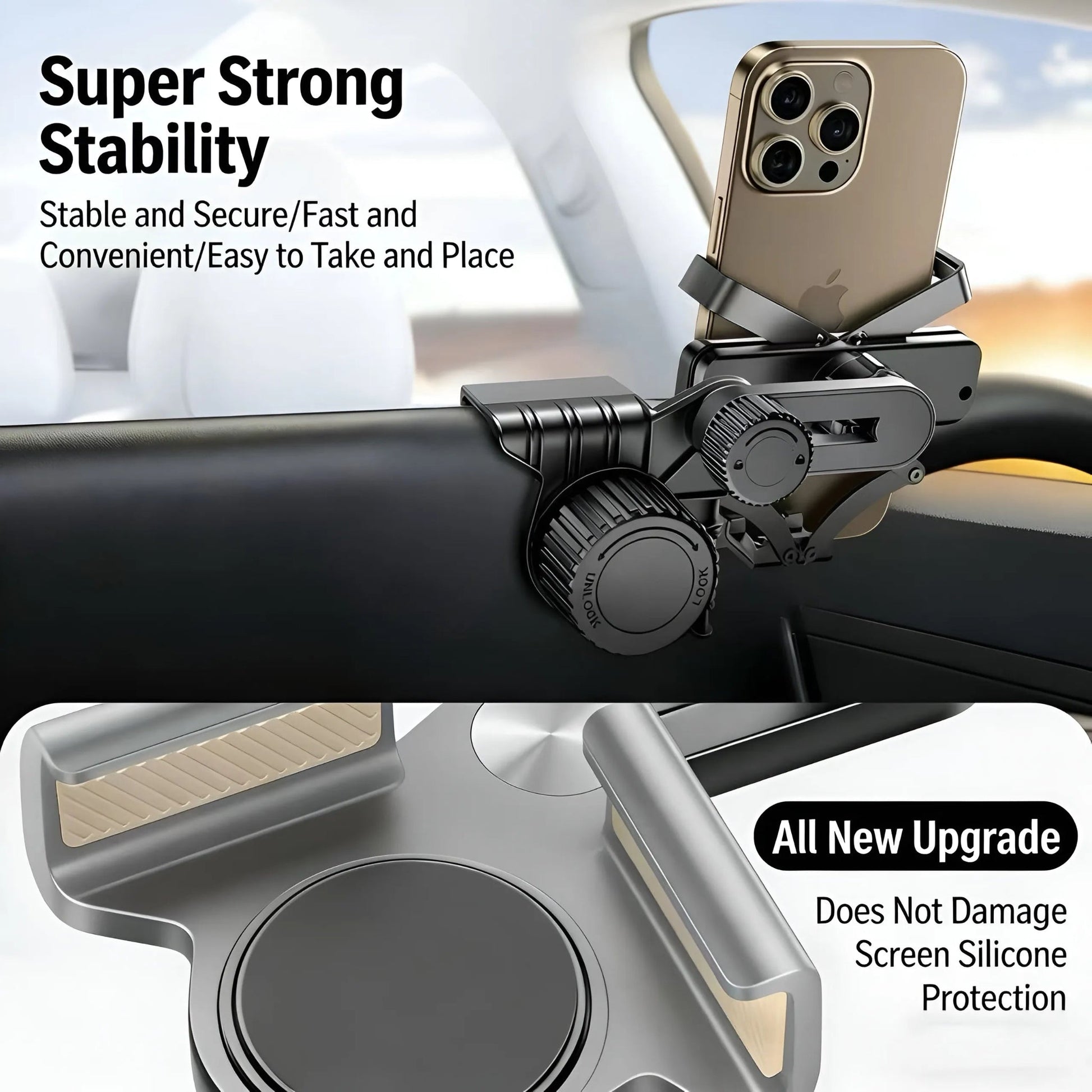 Tesla Model 3/Y Screen Phone Mount: 360° Swivel & Scratch - Free Silicone Protection (Phone Mount) Base+Bracket